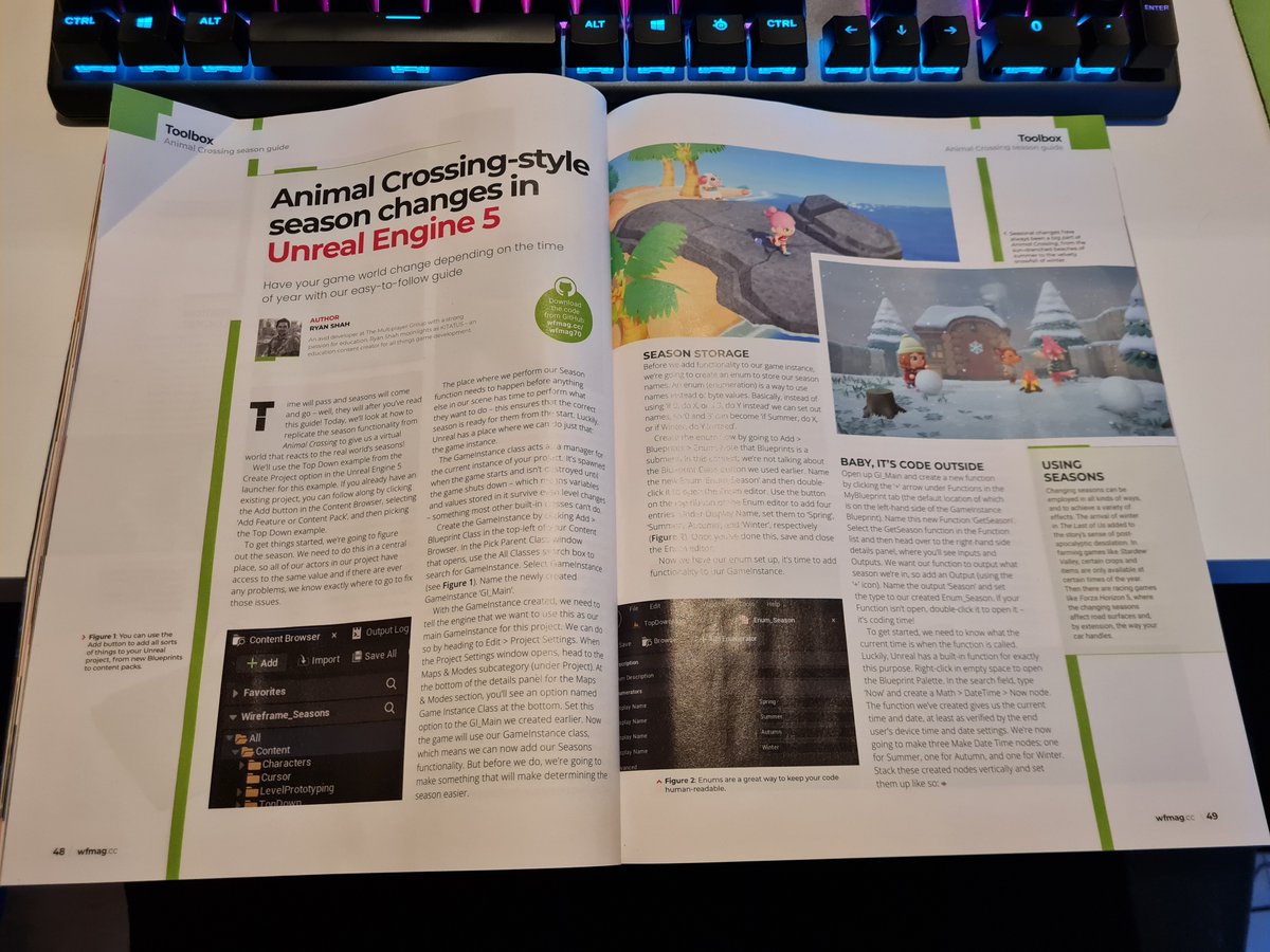 TheatreWalker's tweet photo. I spent some practice time in UE5 again this weekend, doing @wireframemag 's last print-issue Toolbox tutorial - many thanks to Ryan Shah @multiplayerdev for the #animalcrossing style season change #blueprints walkthrough. Had a great time 🤓 https://t.co/J8fDGIe9B7