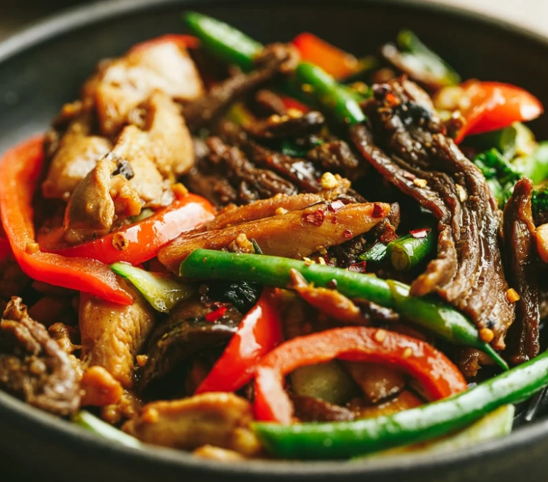StateofSlim's tweet photo. Crisp veggies, tender beef and chicken coated in a savory, garlic-infused sauce, this Garlic Chicken and Steak Stir Fry will have you ditching take-out and opting for homemade!  Recipe on Facebook. #HealthyEating https://t.co/8gmZVnqT0s