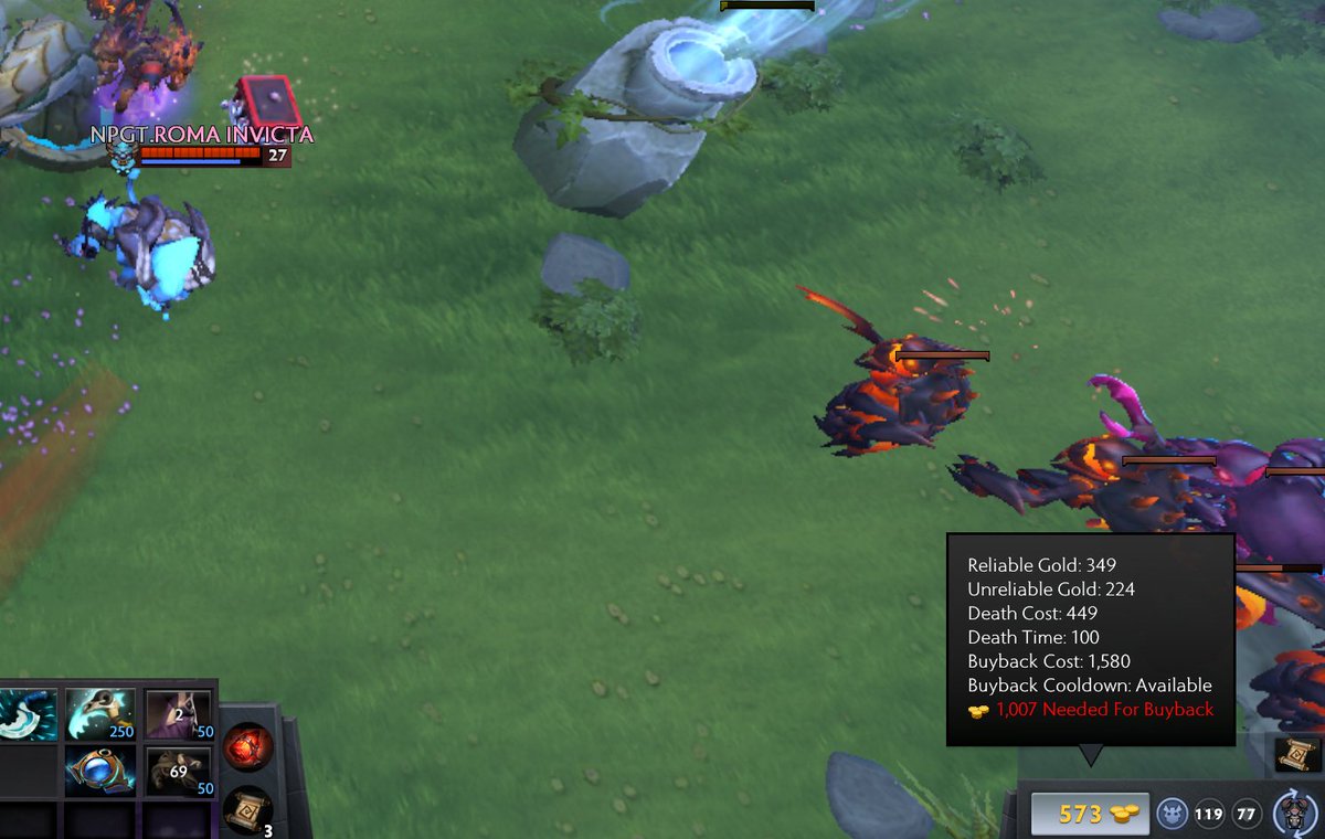 Noxville's tweet photo. Insane situation in today's AD event. A core Doom dies and is 1400 gold away from buyback. 

He swaps his refresher to stash and then to courier, which he uses to drop on the ground. The enemy SB picks it up, which reduces his networth by 5000. This reduces buyback by 385. https://t.co/W3StrSIA5R