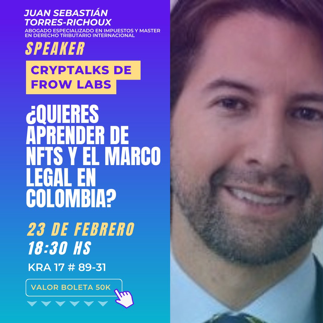 frowcoolture's tweet photo. ¿Quieres aprender de activos digitales y los marcos legales de ellos en #Colombia? #CRYPTalks de @FrowLabs el próximo 23 de Febrero. @asoblockchain @mj_thedisrupt3r @camilosuarezven Escríbenos para más info. https://t.co/3oGyQ03ivl