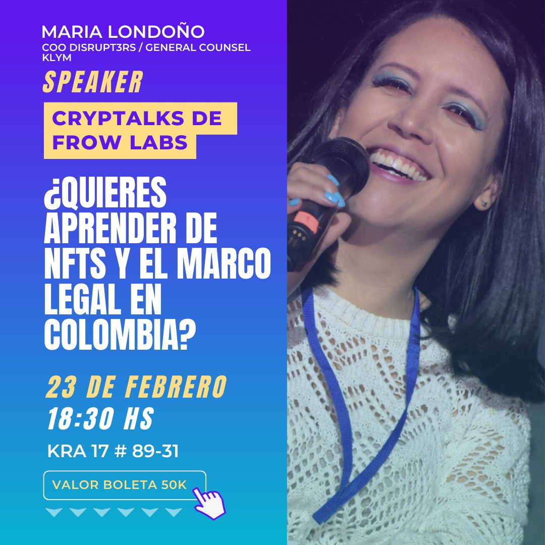 frowcoolture's tweet photo. ¿Quieres aprender de activos digitales y los marcos legales de ellos en #Colombia? #CRYPTalks de @FrowLabs el próximo 23 de Febrero. @asoblockchain @mj_thedisrupt3r @camilosuarezven Escríbenos para más info. https://t.co/3oGyQ03ivl