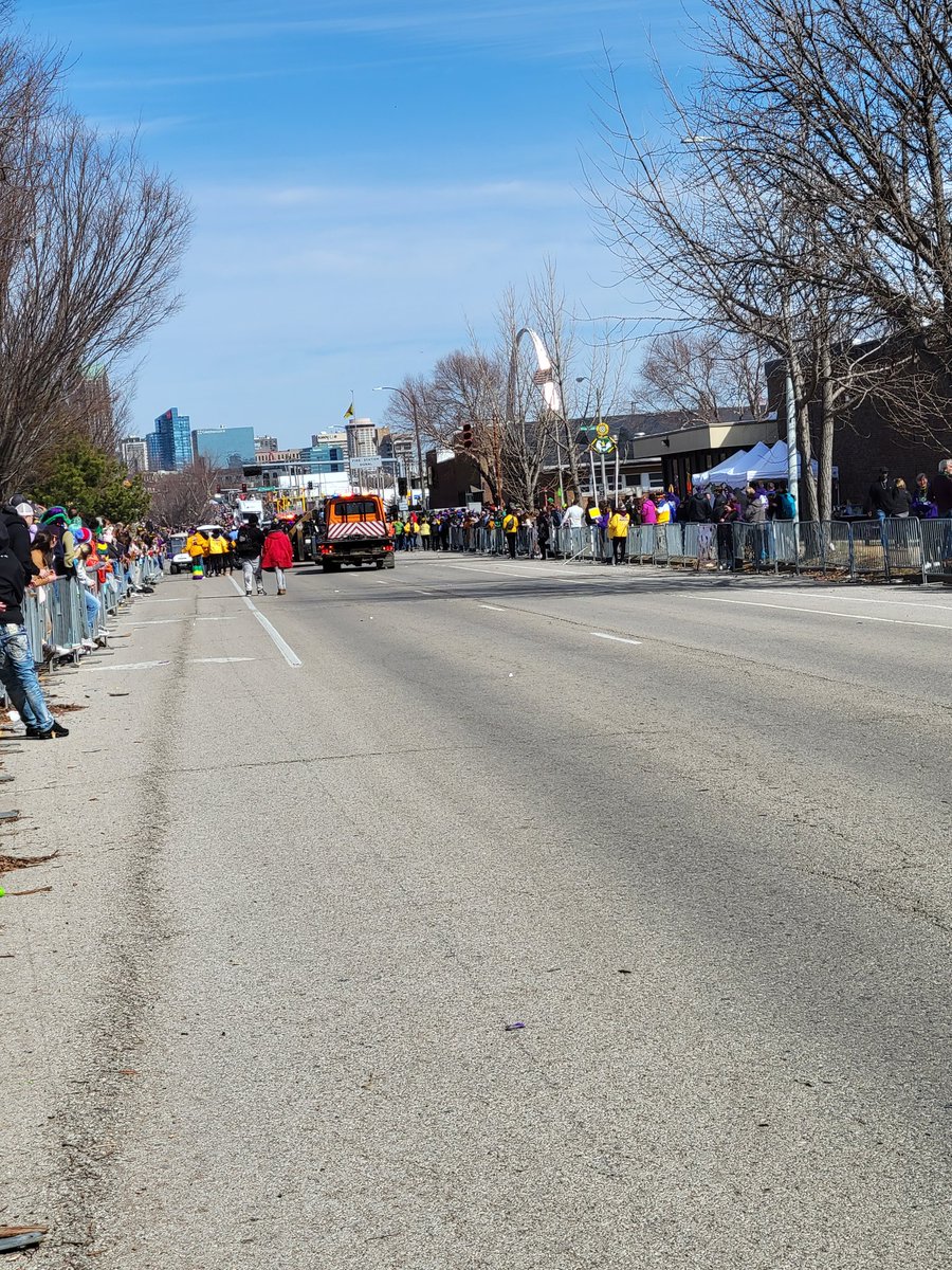 Today the true heroes of the St. Louis Mardi Gras parade are the firefighters and tow truck drivers addressing the truck fire that stopped the parade near us.