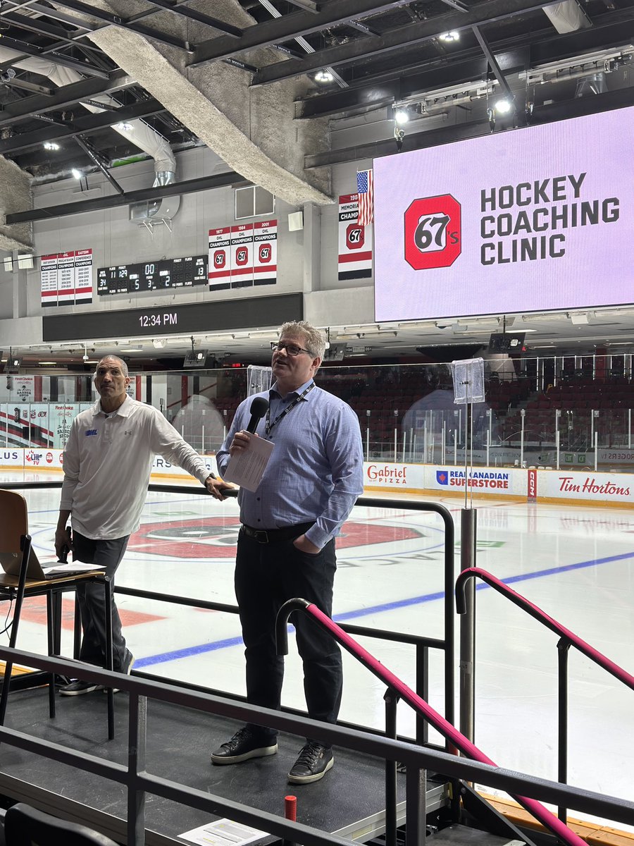 Ottawa67sHockey's tweet photo. 67’s GM James Boyd and Rico Phillips kicking off our #67s Coaching Clinic! https://t.co/BLELdk2CqJ