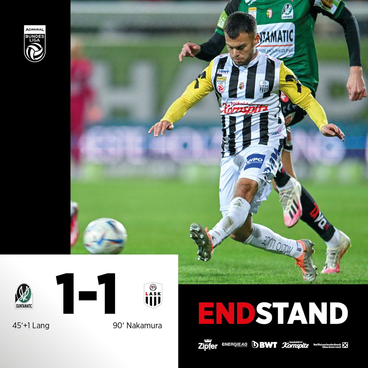 LASK_Official's tweet photo. Was für ein Finish. Wir schaffen hier mit einem Mann weniger noch den Ausgleich. 
______________________________
🟢⚫SVR 1-1 ASK⚫⚪ FT
#SVRASK #AdmiralBL https://t.co/yDiy4PH2Qy