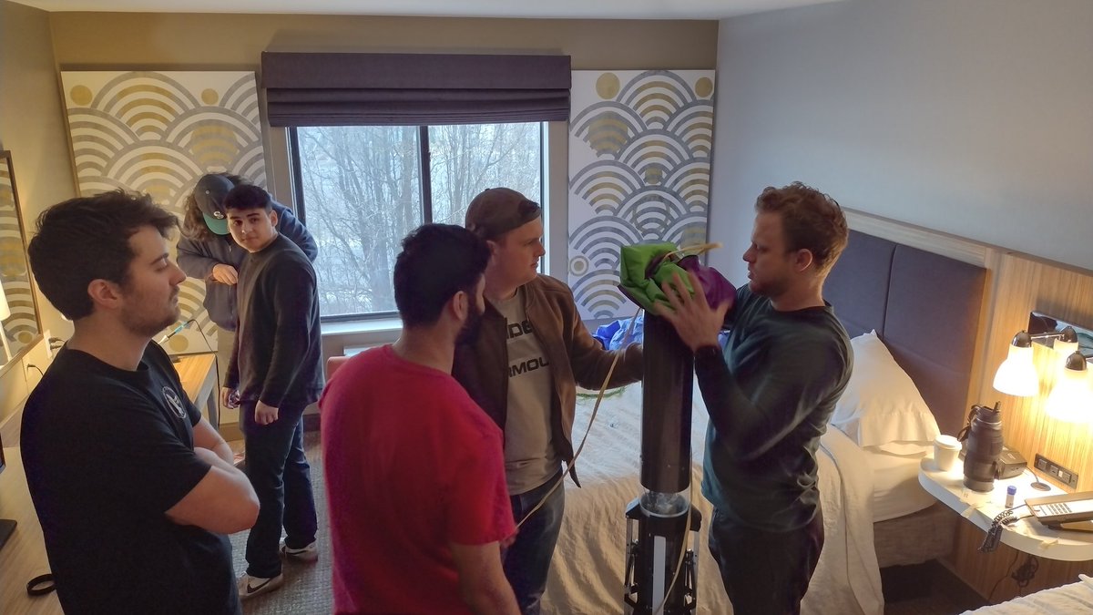 WSUE_RocketTeam's tweet photo. Packing the parachute for our @StudentLaunch rocket. We're heading out to the launch site now. https://t.co/hSkM1veKMY
