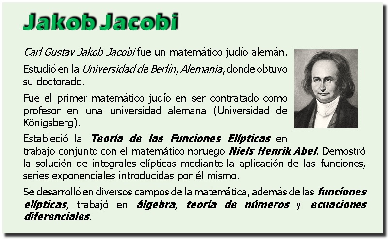 alda_pascuzzo's tweet photo. Grandes Matemáticos: Carl Gustav Jakob Jacobi (Alemania; Siglo XIX) Prolífico matemático. Incursionó en áreas diversas, como #TeoríaDeNúmeros y #FuncionesElípticas Conmemorando su fallecimiento. #18febrero #JakobJacobi #GrandesMatemáticos #Matemáticas #Álgebra #GrandesCientíficos https://t.co/qmD0gpbRKB
