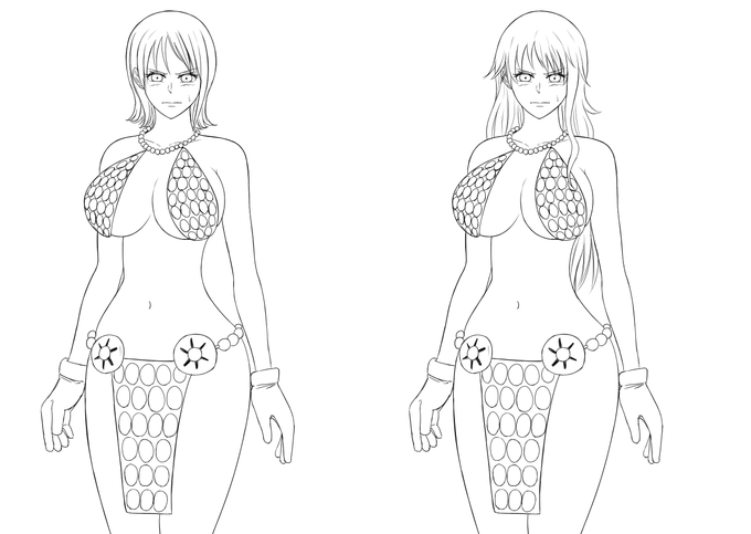 YouTubeのおすすめに、ワンピースオデッセイのMODで、ロビンにレベッカの衣装を着せた動画が出てきたので、見てみたらかなり良かったのですが、ナミの画像や動画は見つからなかったので、息抜きにレベッカの衣装を着たナミを描いてみました。 