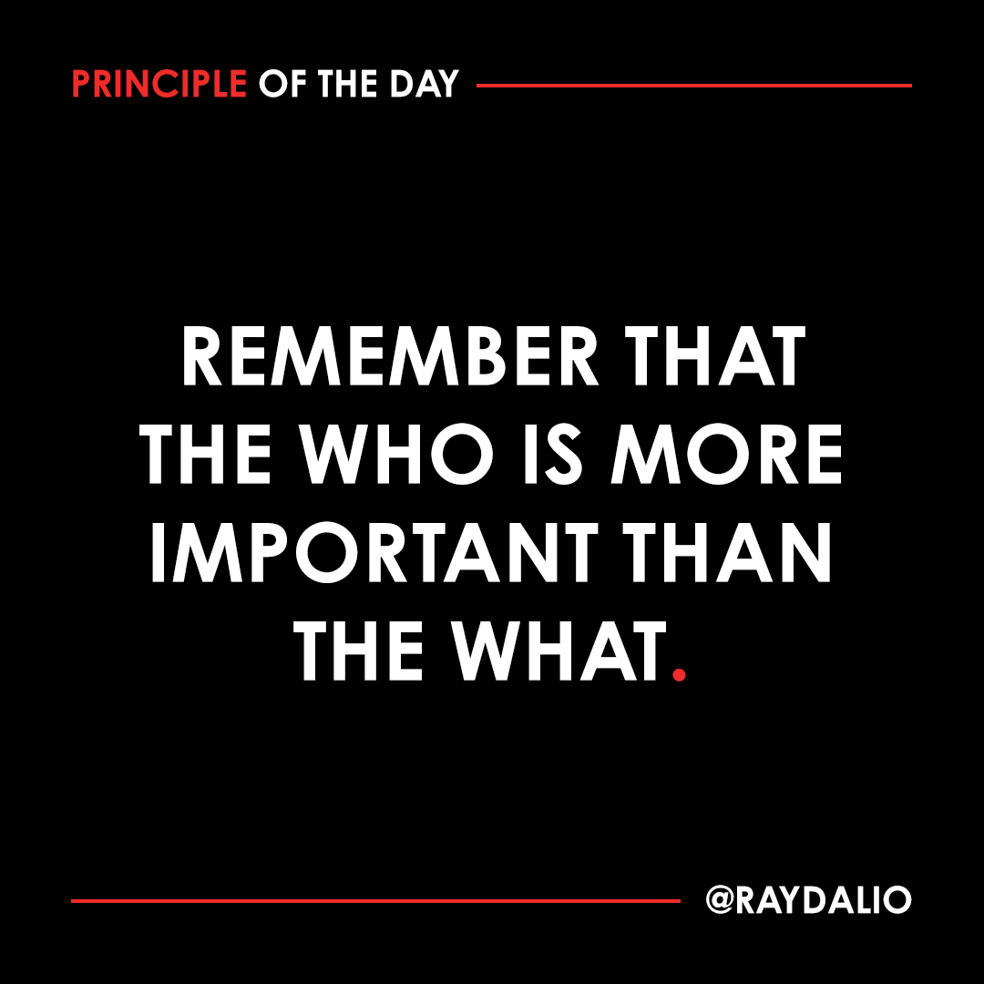 RayDalio's tweet image. People often make the mistake of focusing on what should be done while neglecting the more important question of who should be given the responsibility for determining what should be done. #principleoftheday (1/2)