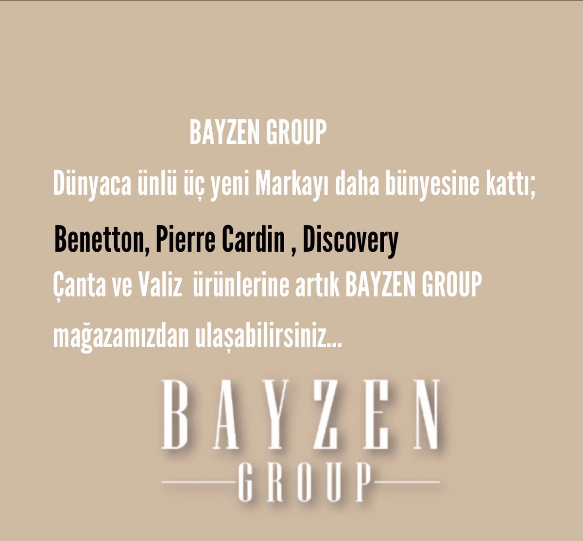 bayzengroup's tweet photo. BAYZEN GROUP 
has incorporated three more world-famous new brands. You can now find Benetton, Pierre Cardin , Discovery branded bags and suitcases in our BAYZEN GROUP store…
#BAYZENGROUP #Epsilon #Benetton #PierreCardin #Discovery https://t.co/zZMwZuz5oC