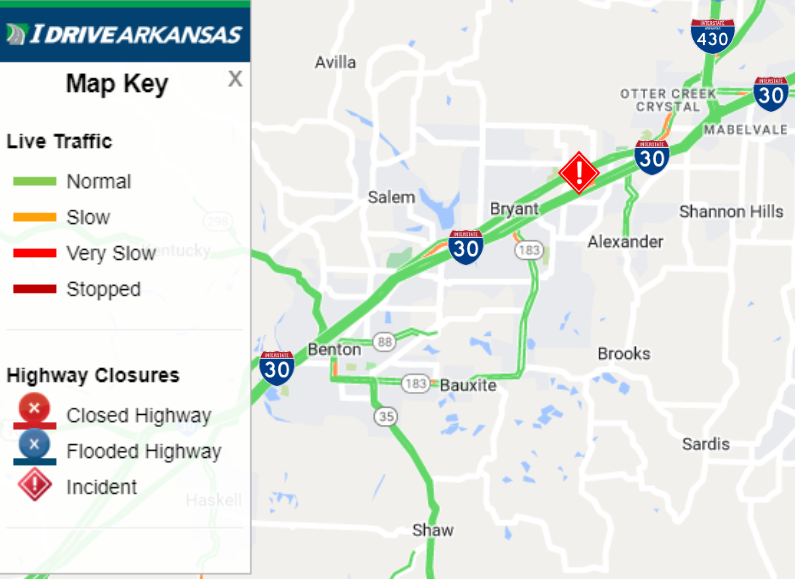 IDrive Arkansas on Twitter "Saline Co (UPDATE) I30 WB left lane and left shoulder remain