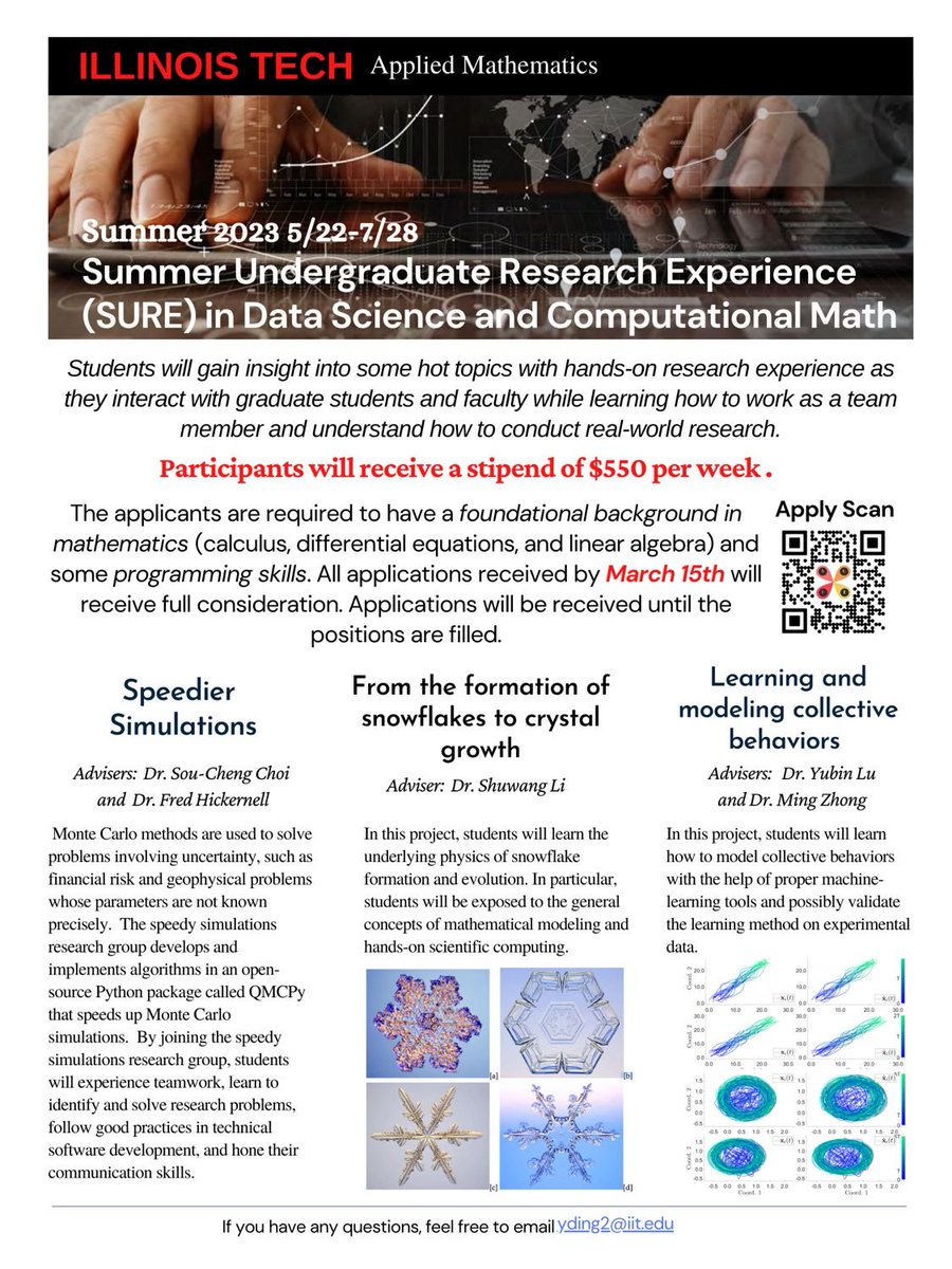 Exciting summer research opportunity in applied math at Illinois Tech. Fascinating research, amazing mentors, and fun city life in Chicago, especially during the summer! Applications due March 15th! Apply here: iit.secure.force.com/form?formid=21…
