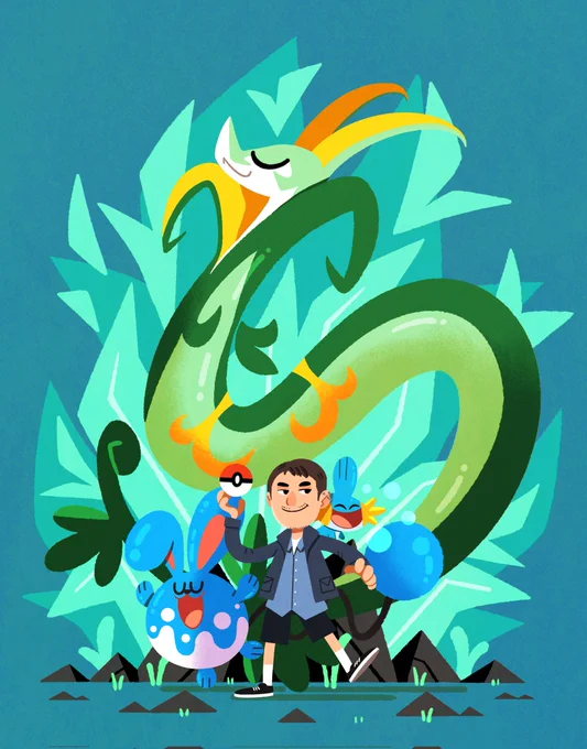 A serperior, mudkip, &amp; azumarill trainer commission 