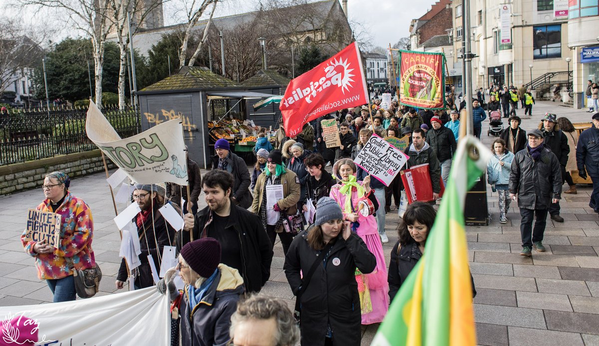 amonochromdream's tweet photo. Photos from today's creative mass protest against Cardiff Council's planned budget cuts that would lead to reduced library services, privatisation of St. David's Hall and museum space. https://t.co/uNI6SWilzn