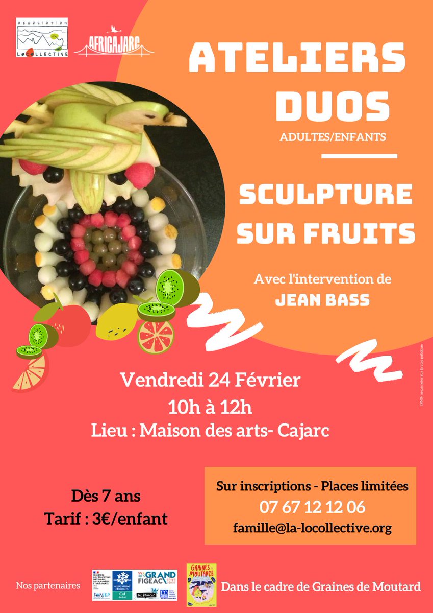 africajarc's tweet photo. Aujourd'hui, nous étions au lancement de la quinzaine Graines de Moutards à Figeac (46) à laquelle Africajarc participe chaque année. 
En 2023, partenariat avec l'association La LoCollective, partez à la découverte de la sculpture sur fruits. 🍍
Infos et inscriptions ⤵️ https://t.co/TiEhuffkHz