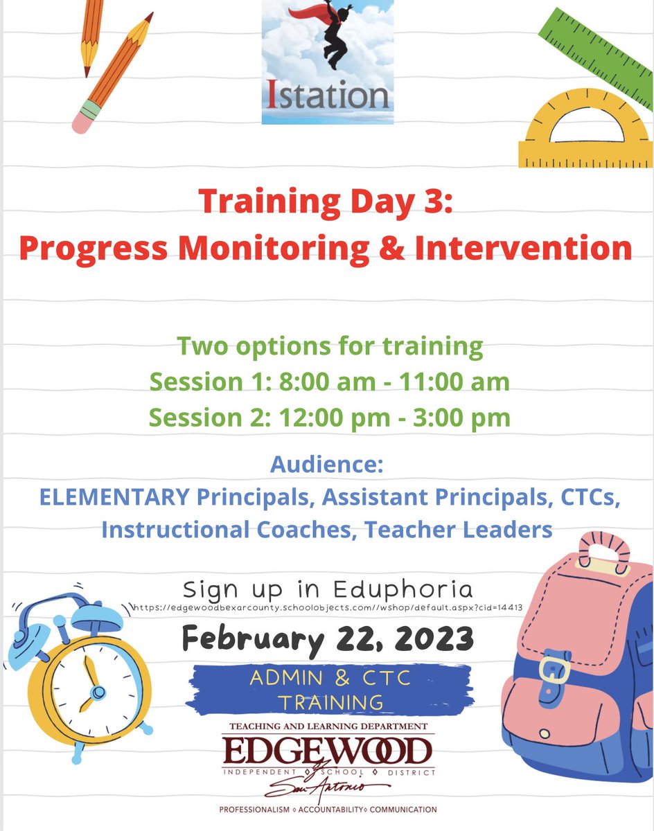 Marissa Cisneros-Perez (@marissaliteracy) on Twitter photo <a href="/EISDofSA/">Edgewood ISD</a> Elementary schools: Don’t forget to sign up for our final training in out <a href="/Istationed/">Istation</a> series! We can’t wait to see y’all there! <a href="/EISDTeachLearn/">EISD Teaching and Learning Dept.</a> <a href="/teri_silva/">Teresa Silva, Ph.D.</a> <a href="/EISDofSA/">Edgewood ISD</a> Elementary schools: Don’t forget to sign up for our final training in out <a href="/Istationed/">Istation</a> series! We can’t wait to see y’all there! <a href="/EISDTeachLearn/">EISD Teaching and Learning Dept.</a> <a href="/teri_silva/">Teresa Silva, Ph.D.</a>
