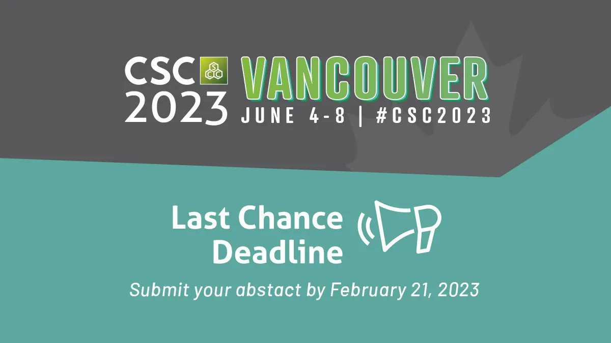 🚨 Calling all Chemistry Educators. Only a few days remain to submit your abstracts for this year's #CSC2023 in Vancouver. Don't delay, submit your abstract via the portal (buff.ly/3Yh9oRE) to one of our amazing #ChemEd Symposia today! Symposia include: 🧵1/9