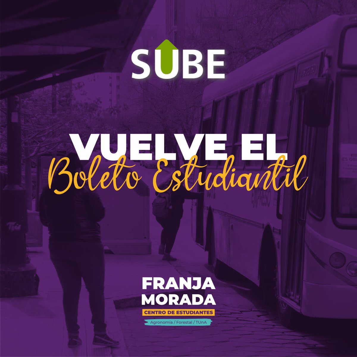 CEAFranjaMorada's tweet photo. ¡VUELVE EL BOLETO ESTUDIANTIL! 🚌
Te dejamos la información sobre la vinculación del Boleto Estudiantil a tu tarjeta SUBE, si ya contas con este beneficio solo debes acreditar la carga.
FRANJA MORADA 💜 - CALDÉN
CONDUCCIÓN CEAF
#FranjaMorada #CEAF #FCAyF #UNLP https://t.co/wFUyTcpWGI