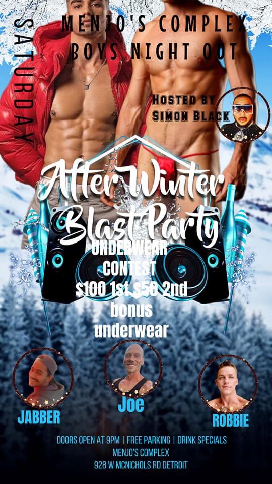PrimalUrges01's tweet photo. Tonight at Menjos is Boys Night Out. 
WEEKLY UNDERWEAR CONTEST WITH DJ Kiley, hosted by Simon Black with bar staff Joseph Thrush, Michael Jaber and welcoming to our staff Robbie Mann.  Sponsored by Primal Urges 
#primalurges01 #underwear #MenjosEntertainmentComplex https://t.co/IABSMUzwwD