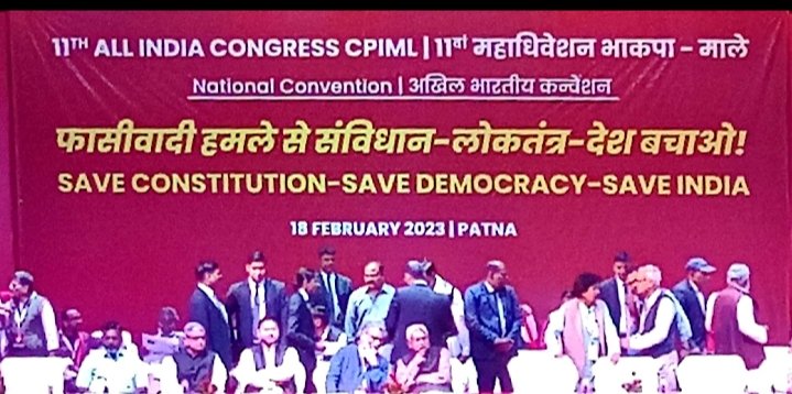Dipankar_cpiml's tweet photo. Let the spirit of the Bihar model of powerful people's movements and broad anti-BJP alliance spread across the country. Thank you @NitishKumar, @yadavtejashwi, Salman Khurshid and @thirumaofficial for taking time out to address today's #SaveDemocracySaveIndia Convention in Patna. https://t.co/bG2t0Be5BC