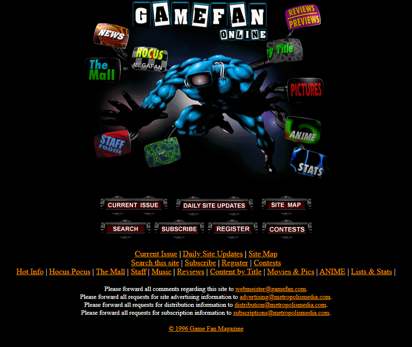 WebDesignMuseum's tweet photo. Dark websites with circle navigation in the 1990s

– Space Jam in 1996
– Steel in 1997
– Grateful Dead in 1996
– Game Fan Magazine in 1996

#WebDesignHistory https://t.co/GXgRdsd6ml