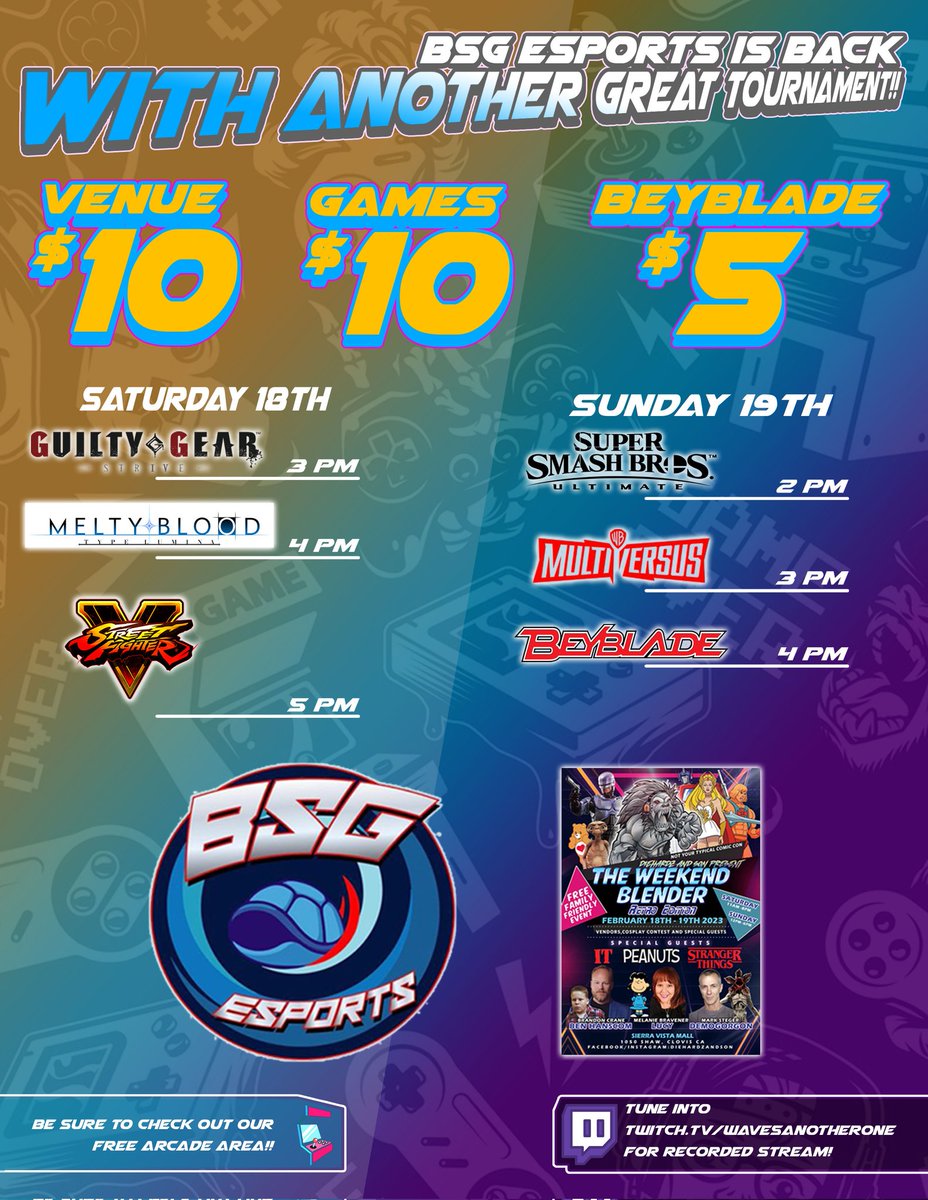 BlueShellESport's tweet image. Today is FGC day here at the Weekend Blender in Clovis CA! Hope to see you guys here!

start.gg/tournament/the…