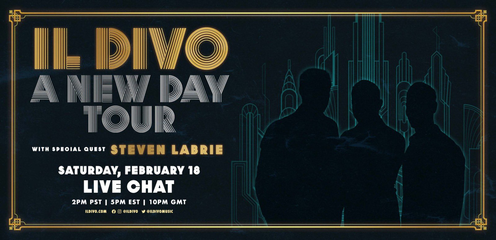 Il Divo on Twitter: "Join Il Divo TODAY on YouTube at 2pm PST / 5pm EST /  10pm GMT for a special livestream chat during rehearsals for their upcoming  #ANewDayTour 💛✨ Tune