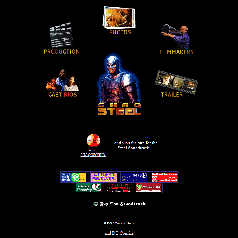 WebDesignMuseum's tweet photo. Dark websites with circle navigation in the 1990s

– Space Jam in 1996
– Steel in 1997
– Grateful Dead in 1996
– Game Fan Magazine in 1996

#WebDesignHistory https://t.co/GXgRdsd6ml