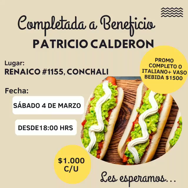 2epinforma's tweet photo. 🌭COMPLETADA A BENEFICIO: a Patricio Calderón. Sábado 4 de Marzo desde las 18:00 hrs en Conchalí. https://t.co/fyNOsNIPtH