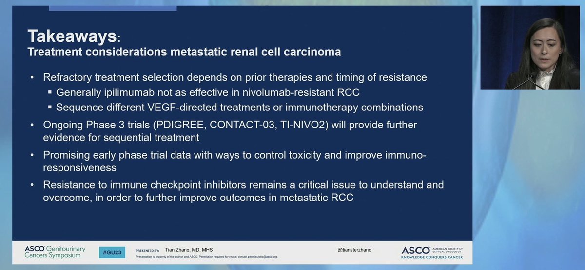 ShuchiGulati's tweet photo. #GU23 @ASCO 
Tour de force by none other that @TiansterZhang! An elegant handling of a complex topic. Also a call for action to work toward biomarkers of immune resistance! https://t.co/b0EZFSL4hf