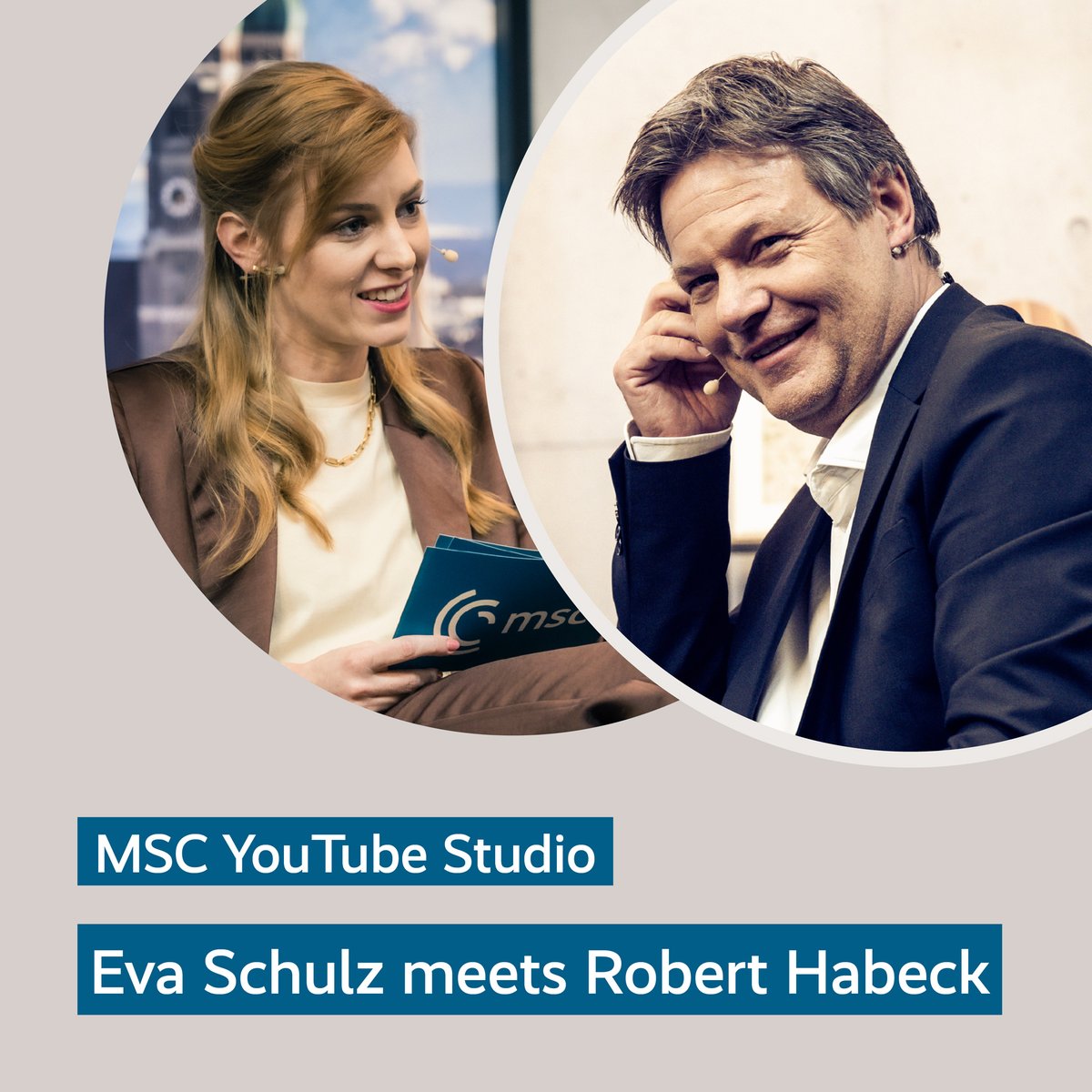 MunSecConf's tweet photo. Im #MSCYouTubeStudio hat @evaschulz Vizekanzler Robert #Habeck gefragt, welche Rolle die Klimakrise auf der #MSC2023 spielt, ob er beim Thema Waffenlieferungen seine Prinzipien verraten hat und wie transparent Politik eigentlich sein muss.

Re-watch: https://t.co/wmJKlsMW4H https://t.co/gi4OSD8Y8J