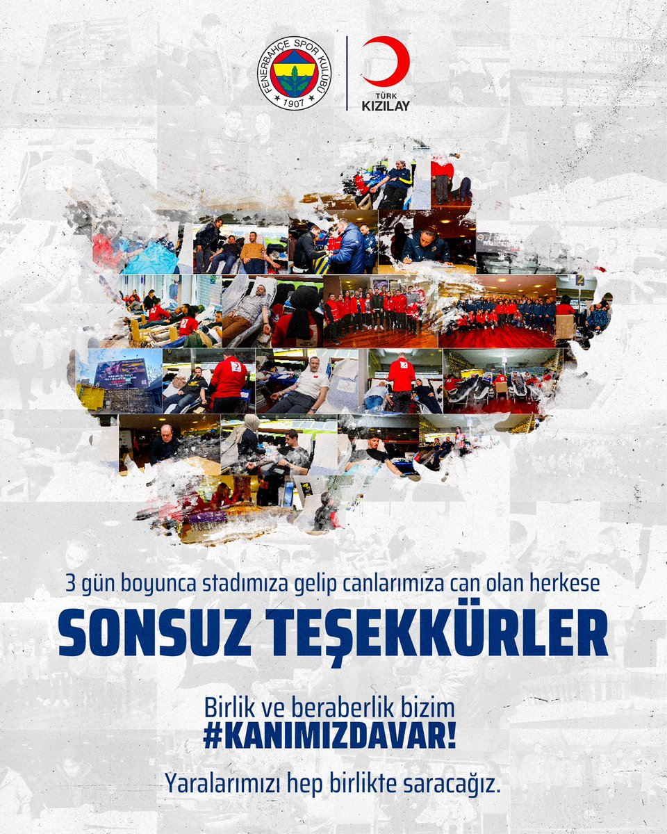 Birlik ve beraberlik bizim #kanımızdavar!

3 gün boyunca stadımıza gelip canlarımıza can olan herkese sonsuz teşekkürler.

Yaralarımızı hep birlikte saracağız. 🙏