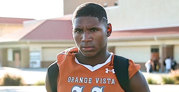 GregBiggins's tweet photo. Perris (Calif.) Orange Vista ATH Sire Gaines is among the most versatile players out West and is getting looks at three positions, he's set for a busy April/March and has his commitment date locked in as well 
https://t.co/zVTwXZXTFN https://t.co/pUGh9vbV1R