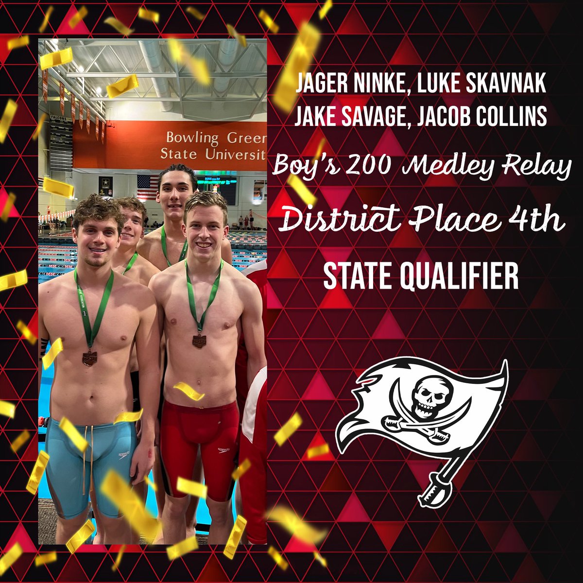 PerkinsSwimming's tweet photo. 3 Relays qualify to State next week, including the first Pirate Girls Relay since 2015! - Great district Meet and Good Luck at State! @PerkinsATH @PerkinsHigh @wyatt7654321 https://t.co/IZVzGNc2pr