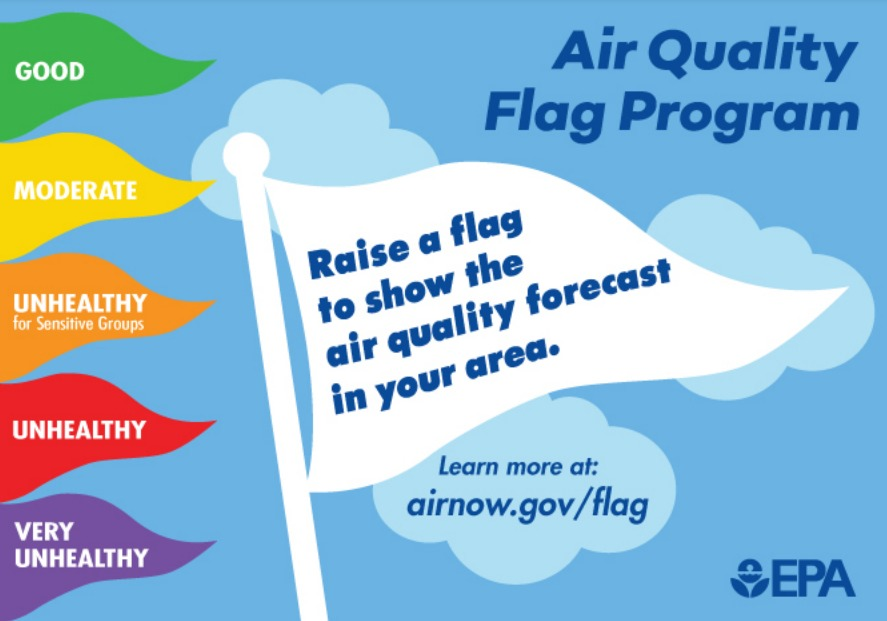 SWMTCHC's tweet photo. Protect your health and raise a flag to show the air quality forecast in your area!🚩To learn more about the Air Quality Flag Program, head to the AirNow government website. https://t.co/Gq1Fa1JPNm https://t.co/2e9TnbJD0X