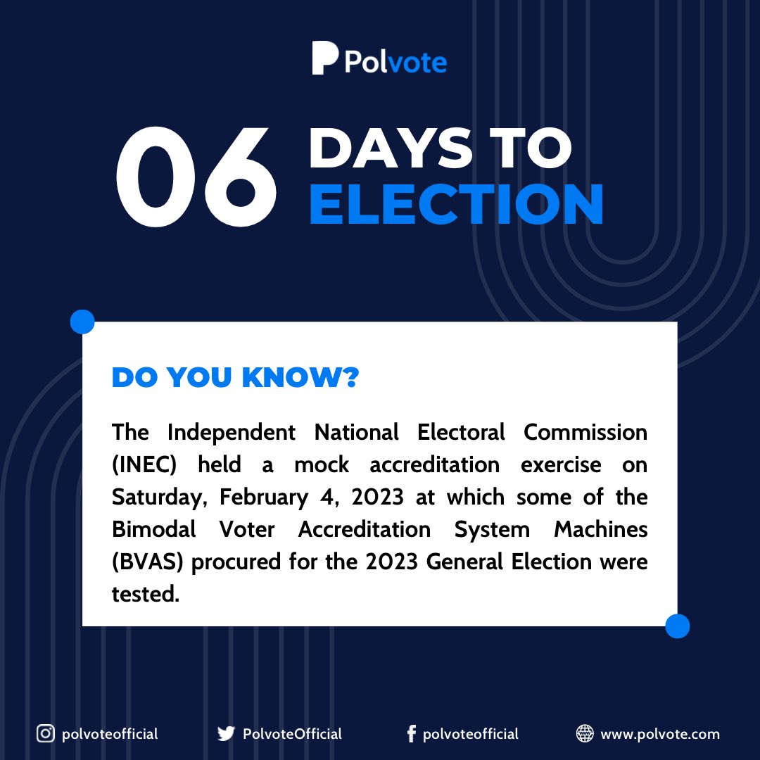 PolvoteOfficial's tweet photo. With the mock accreditation exercise, INEC is trying to reassure the public of the robustness of its system and to strengthen its processes ahead of the General Election. 

Make your voice heard by engaging in the decision making process of the country. Your Vote Truly Counts! https://t.co/9jLAb6GAMV