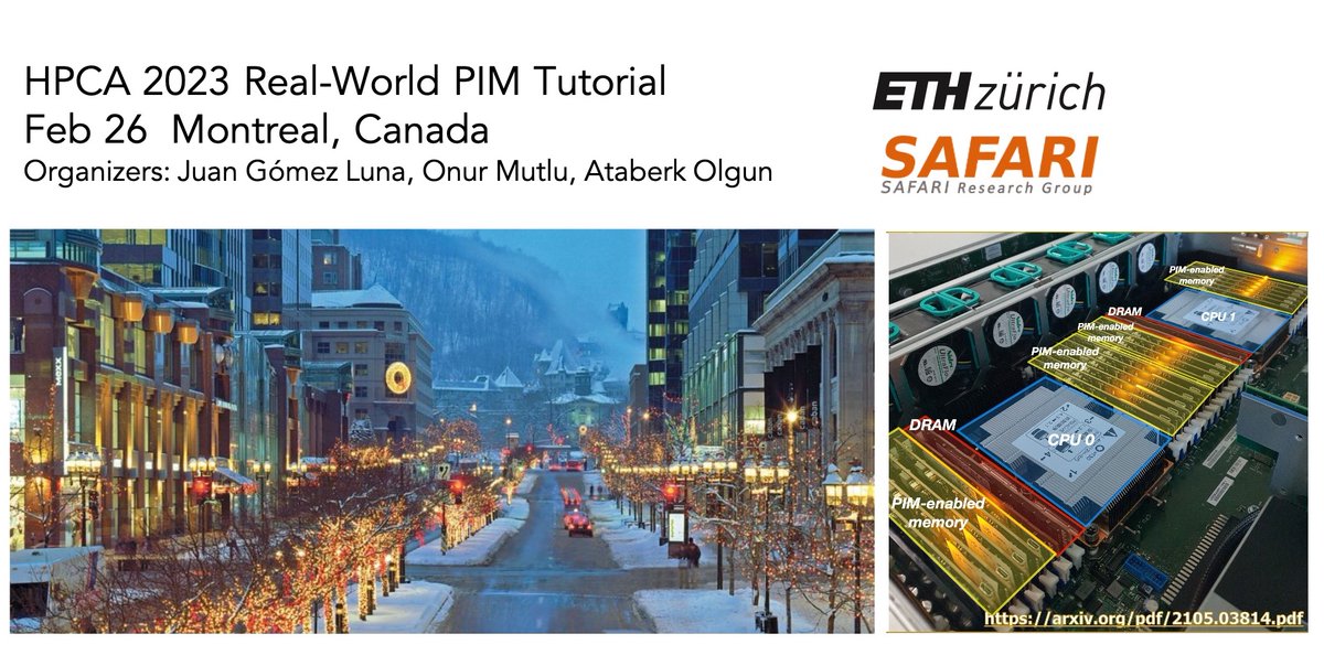 SAFARI_ETH_CMU's tweet image. We&apos;re giving a tutorial at #HPCA23 on &quot;Real-world Processing-in-Memory Architectures&quot; Sunday, Feb 26.  Don&apos;t miss it!

Preliminary schedule:  events.safari.ethz.ch/real-pim-tutor…

#HPCA23 tutorials: hpca-conf.org/2023/workshop-…

@_onurmutlu_ @el1goluj @_olgunataberk @_cgiannoula_ @HpcaArchConf