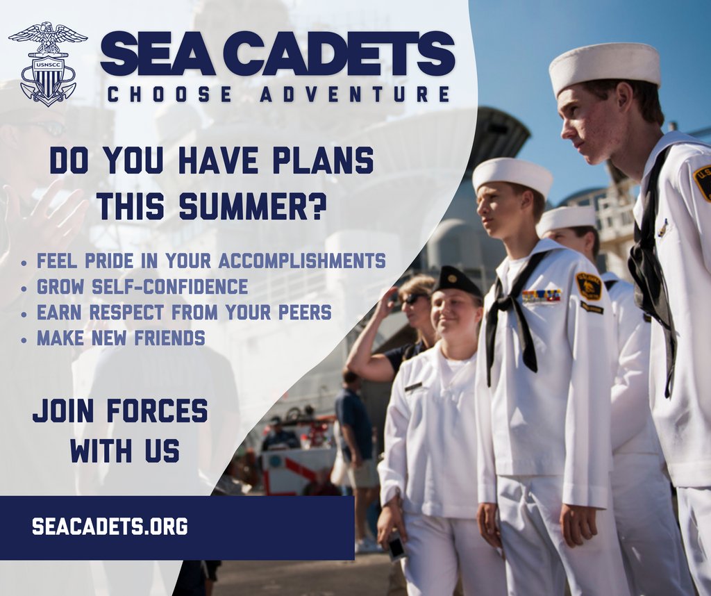 What will you do this summer??? With Sea Cadets, you will never have a boring summer again! Train with the official youth program of the U.S. Navy and Coast Guard and have the adventure of a lifetime!!!