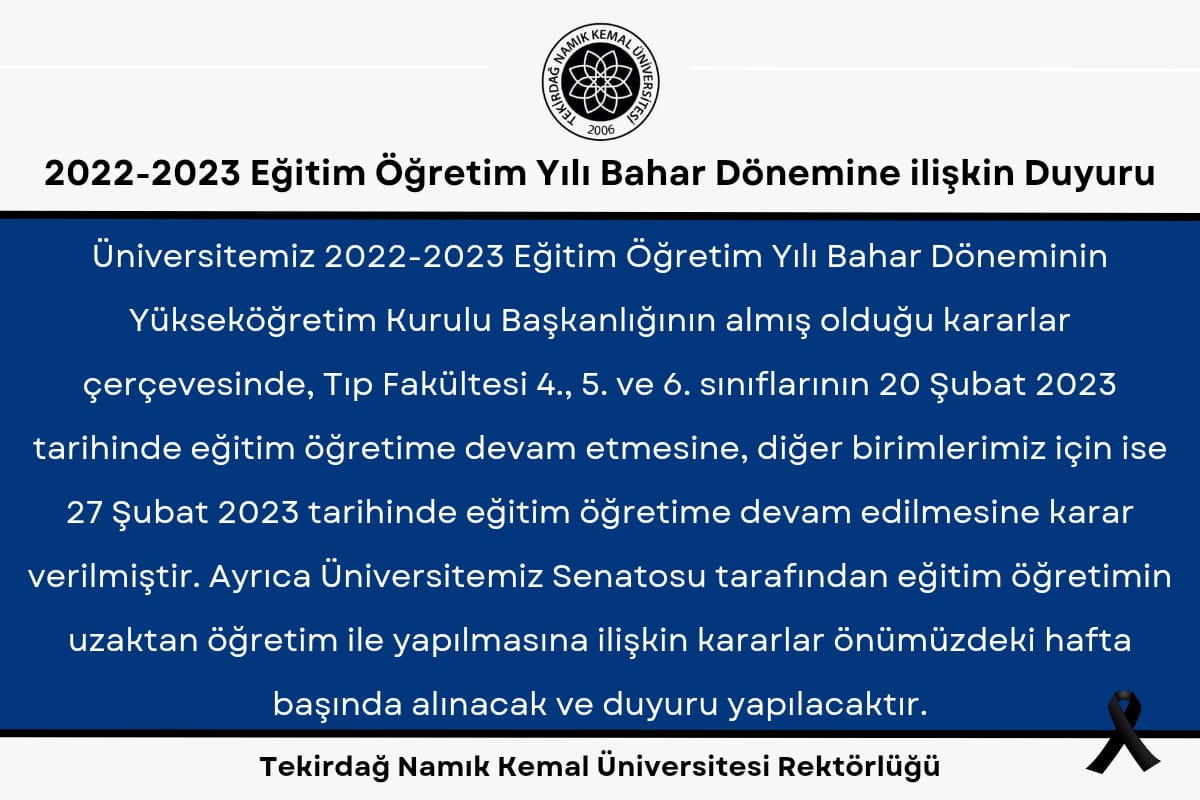 2022-2023 Eğitim Öğretim Yılı Bahar Dönemine ilişkin Duyuru