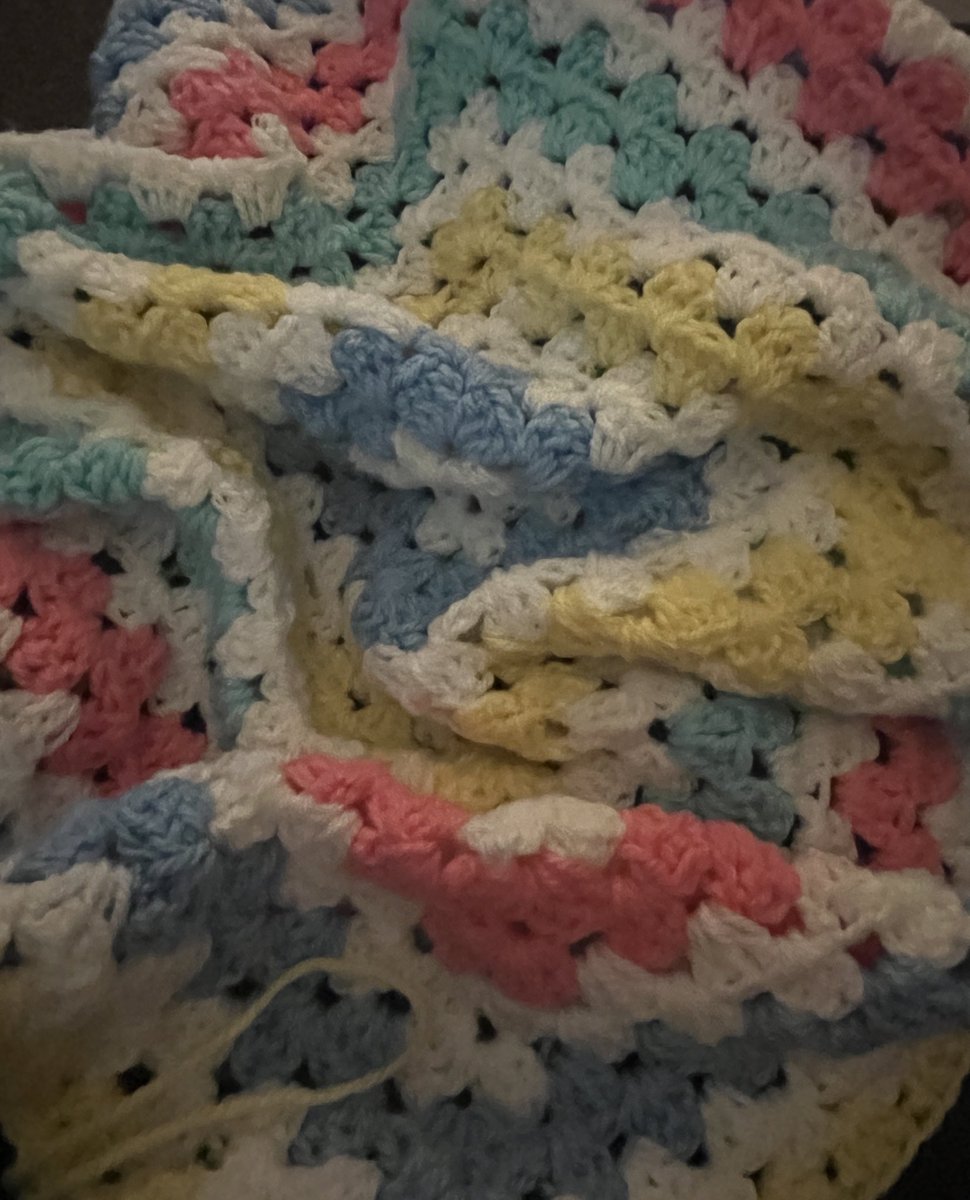 Really not feeling at all well! 😒 but I can’t sit and do nothing. 
Crochet Baby Blanket in the making #wip #babycrochet #pastels #crocheting #MHHSBD #SaturdayMotivation #yarn #grannysquare #pompom