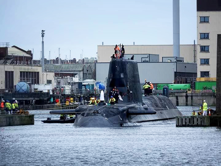 NavyLookout's tweet photo. HMS Anson was brought out of Devonshire Dock @BAES_Maritime Barrow today.
Now in Ramsden Dock awaiting tidal window before putting to sea for the first time later this week. https://t.co/ejaDXdNh19