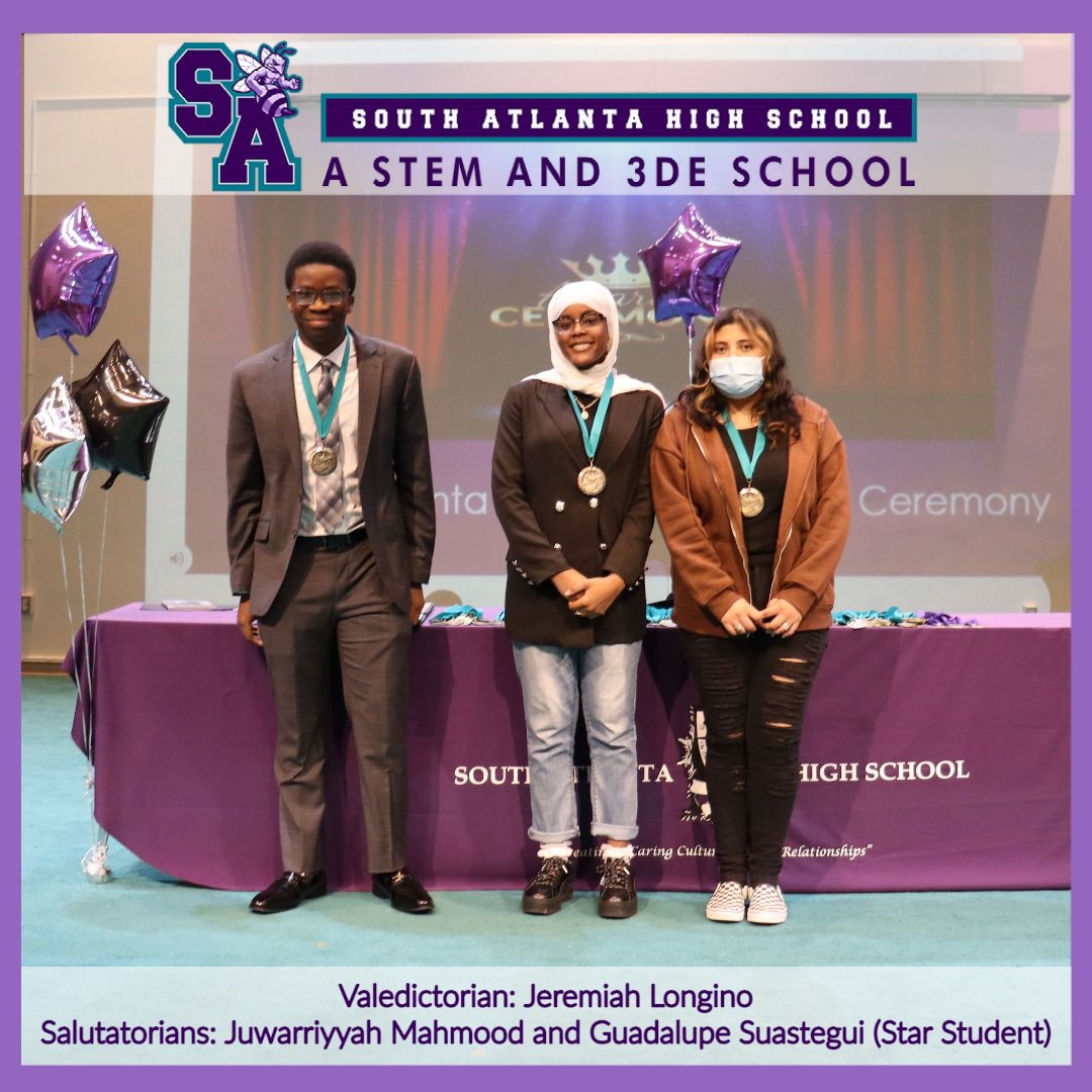 APSsatlanta's tweet photo. During our All Grade Level Award Ceremony, our 2023 Val & Sals were announced! Congratulations Top Scholars; we are so proud of each of you!!!!
Valedictorian: Jeremiah Longino
Salutatorians: Juwarriyyah Mahmood and Guadalupe Suastegui (Star Student)
#HornetPride #SAHS https://t.co/8DhZXmjjQv