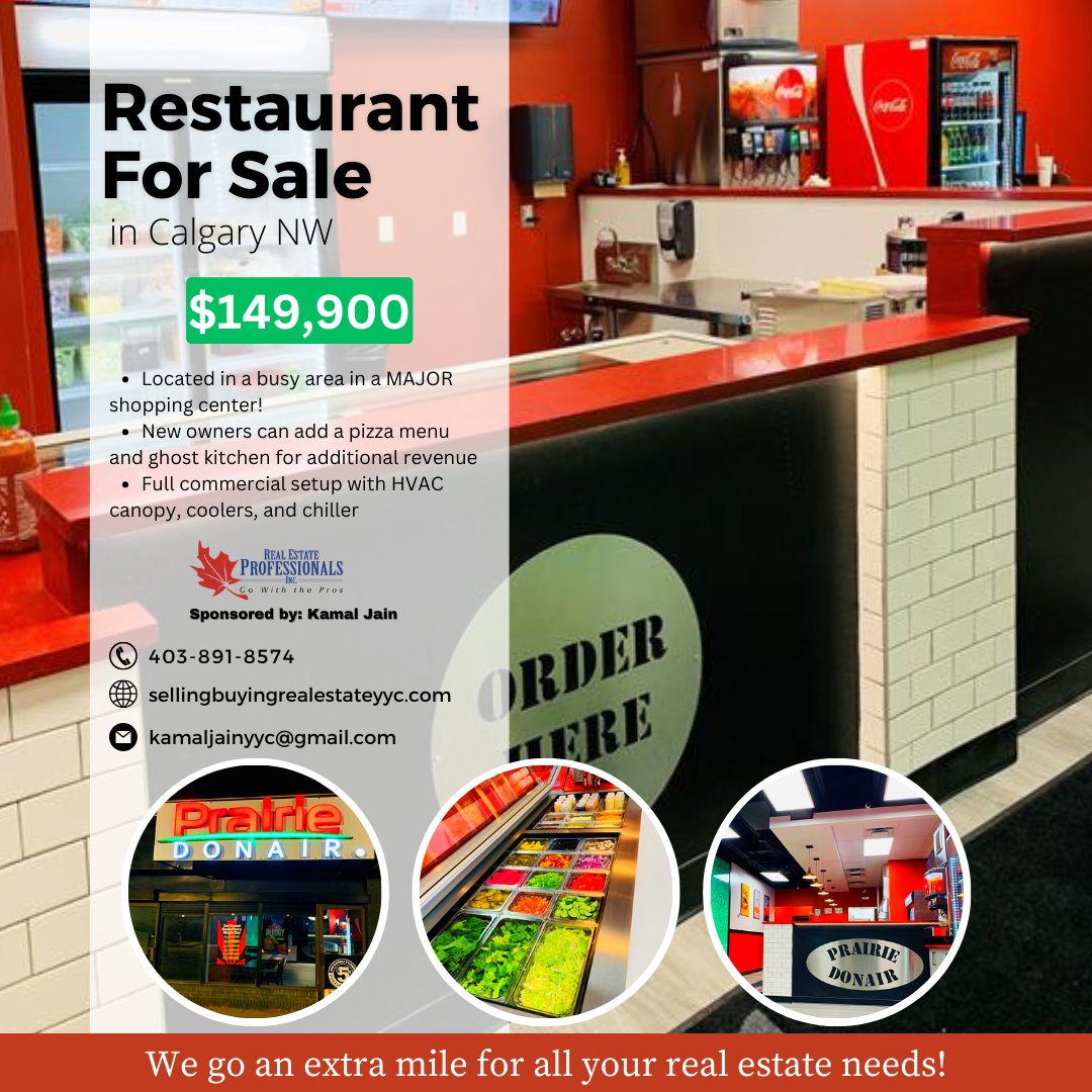 📍 Restaurant For Sale in Calgary NW 📍

Asking price: $149,900

#businessforsale #businessesforsale #restaurantforsale #fastfoodforsale #calgaryrestaurant #calgaryfoods #calgaryeats #smallbusiness #smallbusinessforsale #supportlocal #commercialproperty #commercialrealestate