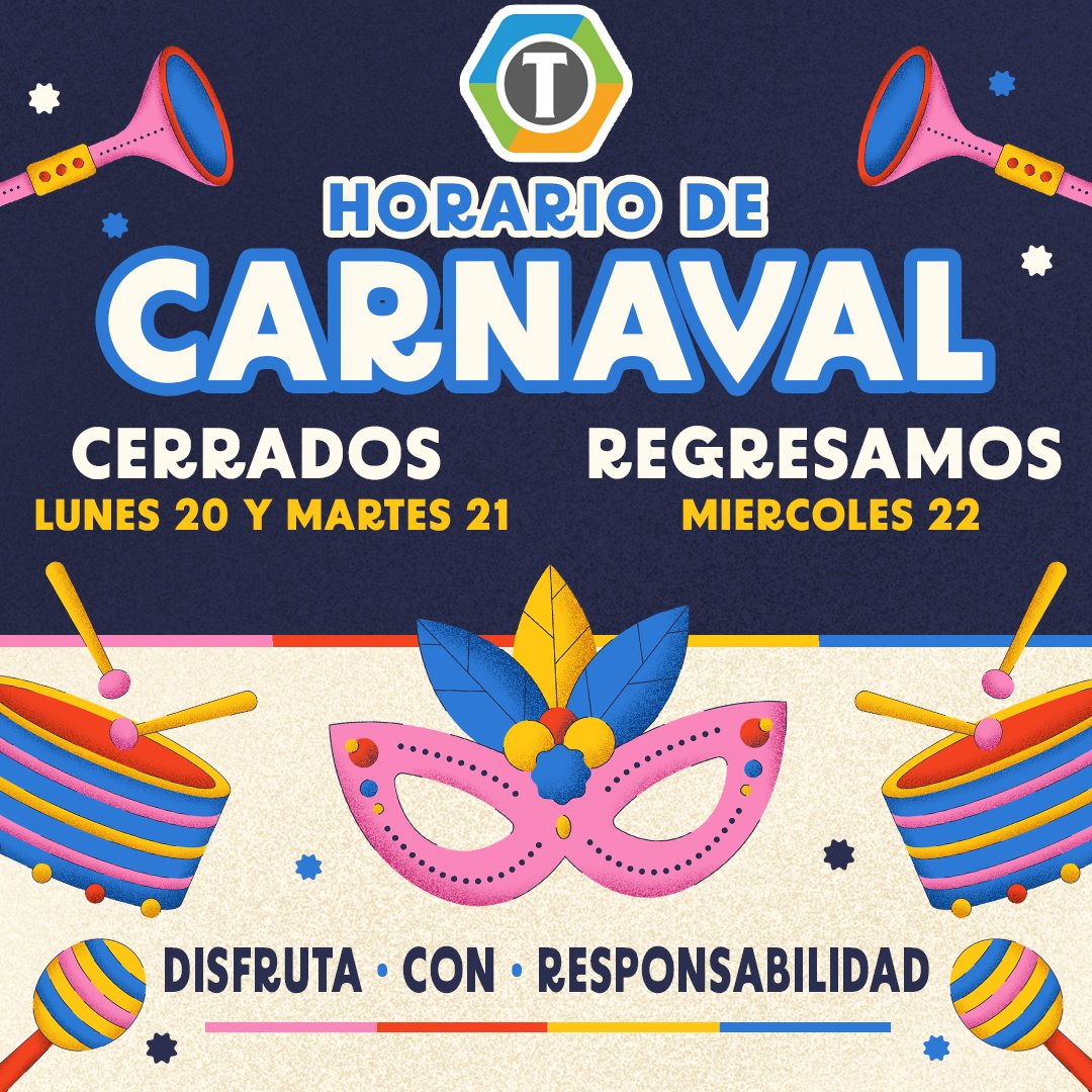 Teledata's tweet photo. 😀 El carnaval es una de las fiestas más divertidas que existen, pues en todo el mundo la gente se disfraza, baila, celebra, ríe y, por un rato, se olvida de sus problemas. 
.
Te compartimos nuestro horario para estos Carnavales 2023. https://t.co/pS0fej7wMG