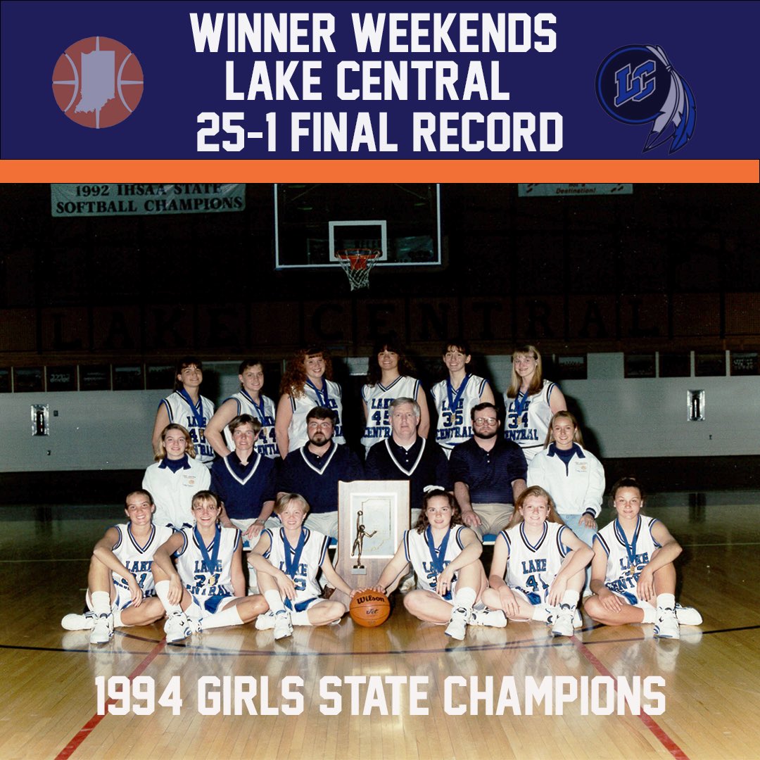 HoopsHall's tweet photo. The Third #WinnerWeekend | 1994 Girls’ State Champion: Lake Central
The battle tested, Lake Central Lady Indians had the best record (23-1) of the four teams entering the 1994 Girls’ Basketball State Finals. Winning the first game over Columbus East, Lake Central would take on two-time defending State Champion, Kokomo. The game was a hard battle but Lake Central started the final eight minutes of the game behind ten. Highlighted by a valiant defensive performance that led to Kokomo scoring only 2 points in the fourth quarter, Lake Central would tie the game 40-40 with 1:53 to play. Then, with 17 seconds remaining in regulation Kristina Divjak (#35) would rebound her own miss and score giving Lake Central the lead until the very end ultimately winning 44-42. @LakeCentralGBB