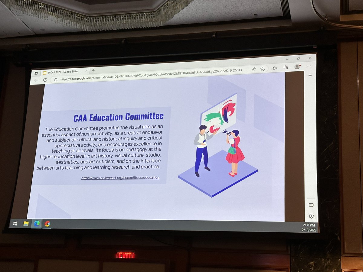Last session of the conference is sponsored by my Committee, the Education Committee of CAA. 8 minute lightening talks coming up! <a href="/caavisual/">CAA Advancing Art & Design</a> #CAA2023