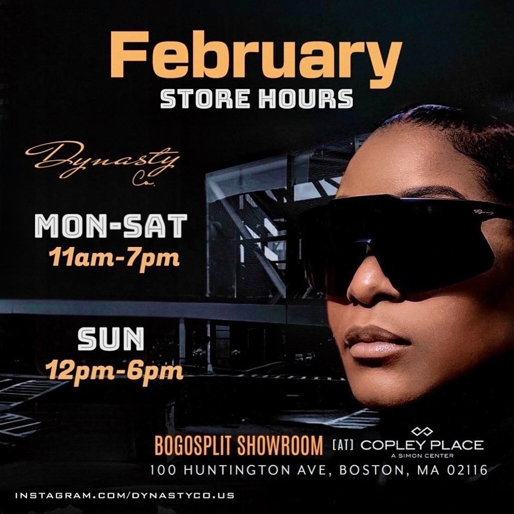 DynastycoUS's tweet photo. COME SHOP WITH US‼️🏆🔥

Location: @Bogosplit in the Copley Mall  
Copley Place Mall 💎🏁💎
100 Huntington Ave Boston MA 02116 

Monday - Saturday: 11am- 7pm 
Sunday : 12pm-6pm 

Winter Sales ❄️💥
Exclusive Drops 🔥
Clothing 👕
Glasses 🕶 
Hats 🎩 🧢
Accessories 🏆 https://t.co/NjjE297rf3