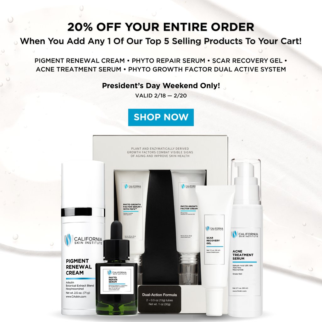 CSIskinexperts's tweet photo. 🇺🇸It's a President's Day Weekend sale!

For 𝟑 𝐝𝐚𝐲𝐬 𝐨𝐧𝐥𝐲, take 20% OFF your purchase of one of our top 5 products:
Pigment Renewal Cream
Phyto Repair Serum
Scar Recovery Gel
Acne Treatment Serum
Phyto Growth Factor Dual Active System

Shop now at https://t.co/OQCsXdvhKM https://t.co/FkxYKccGUA