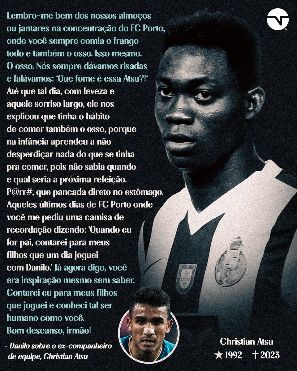 TNTSportsBR's tweet photo. "Momentos considerados ‘normais’ podem nos deixar grandes lições." 🗣️ Danilo postou um texto de despedida a Christian Atsu em suas redes sociais, vítima dos terremotos na Turquia. 🙏 https://t.co/QEWX6wnUu5