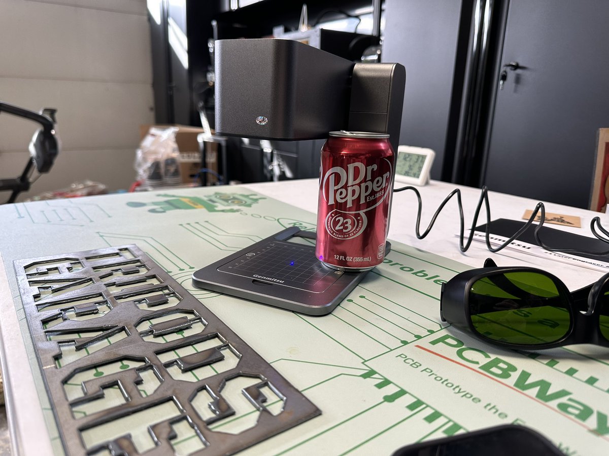 tripodsgarage's tweet photo. This little laser is a lot of fun!  Love the auto focus, and that it folds. Super easy to use, just wish it was @LightBurnLaser compatible 😞  Had to order some engraving 💩 from Amazon.  Didn’t realize that I am almost out of materials 😂.  
@Sain_Smart #genmitsu #laserengraver https://t.co/c364bgWySh