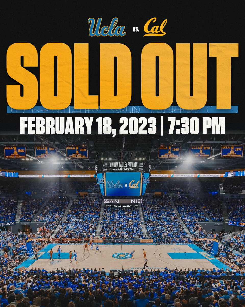 UCLAMBB's tweet image. 𝐓𝐎𝐍𝐈𝐆𝐇𝐓: 𝐒𝐎𝐋𝐃 𝐎𝐔𝐓

Let's have some fun in Pauley, Bruin fans.

🏀: California at UCLA
⏰: 7:30 p.m.
📍: Pauley Pavilion presented by Wescom

#GoBruins